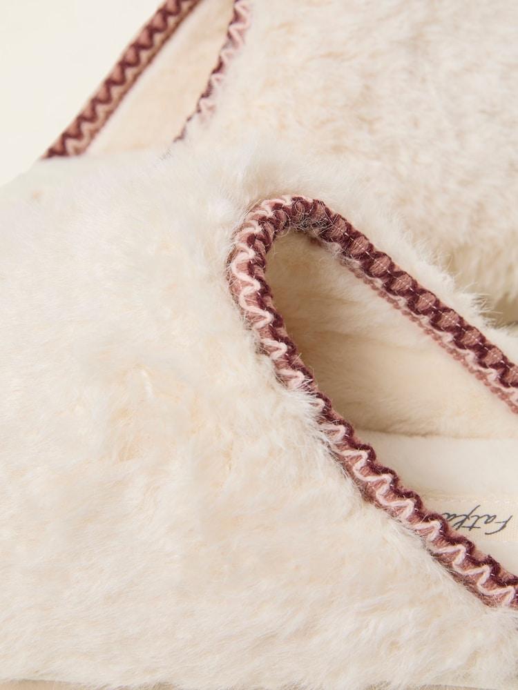 Fat Face Chessie Ivory Borg Embroidered Mule