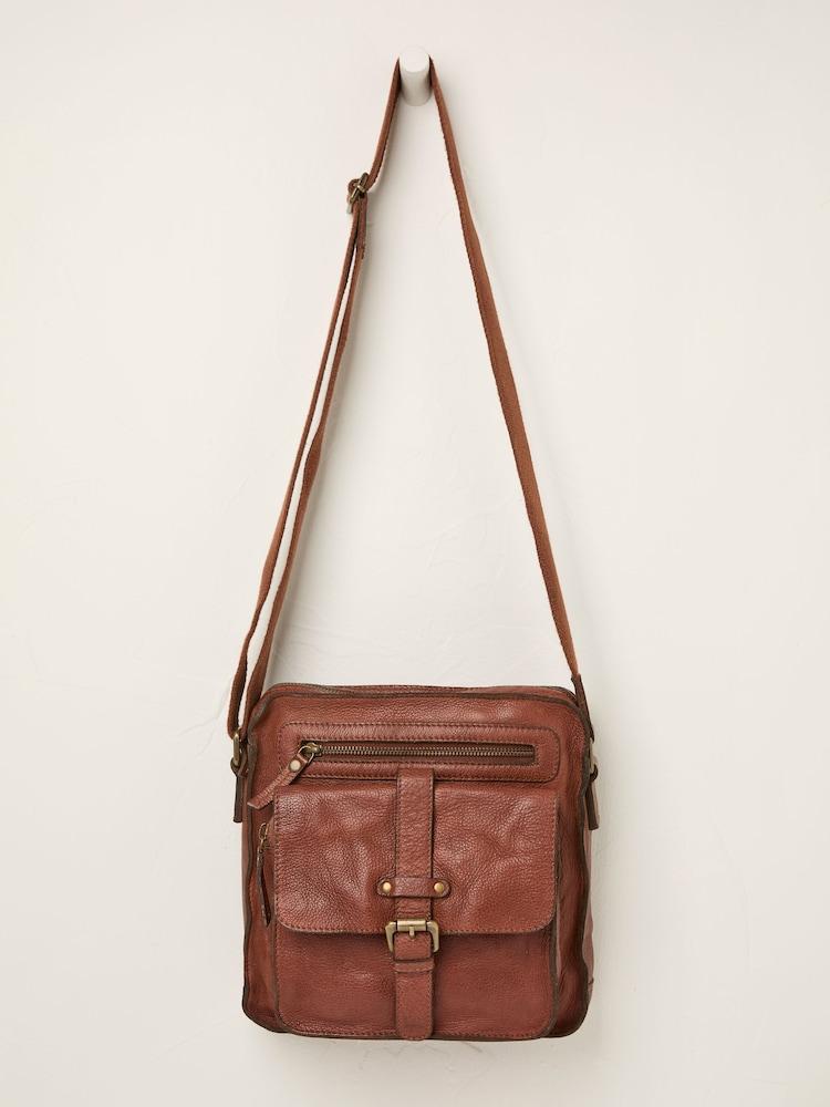 Fat Face Chestnut Brown Leather Cross-Body Bag