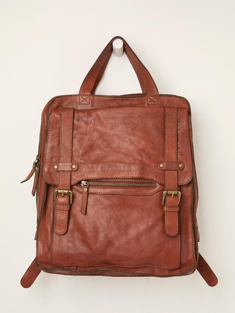 Fat Face Chestnut Brown Leather Rucksack