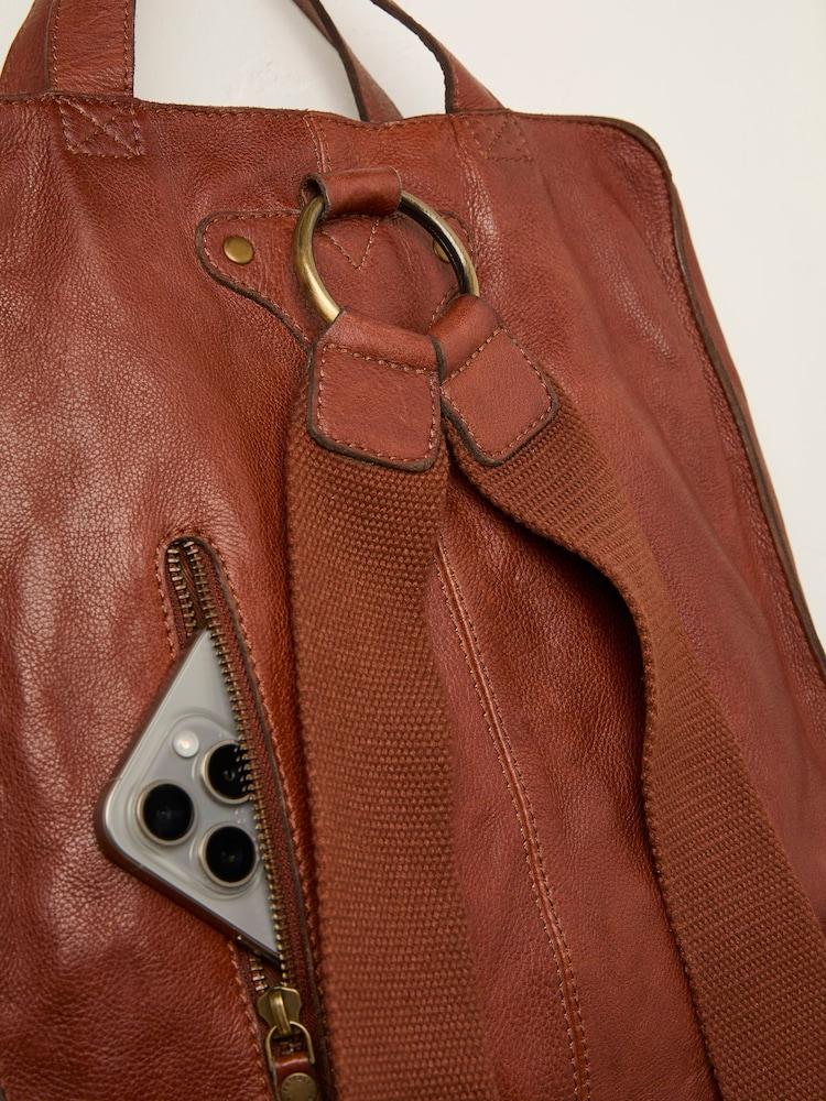 Fat Face Chestnut Brown Leather Rucksack