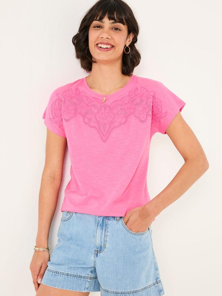 Fat Face Chloe Mid Pink Lace Cutwork T-Shirt