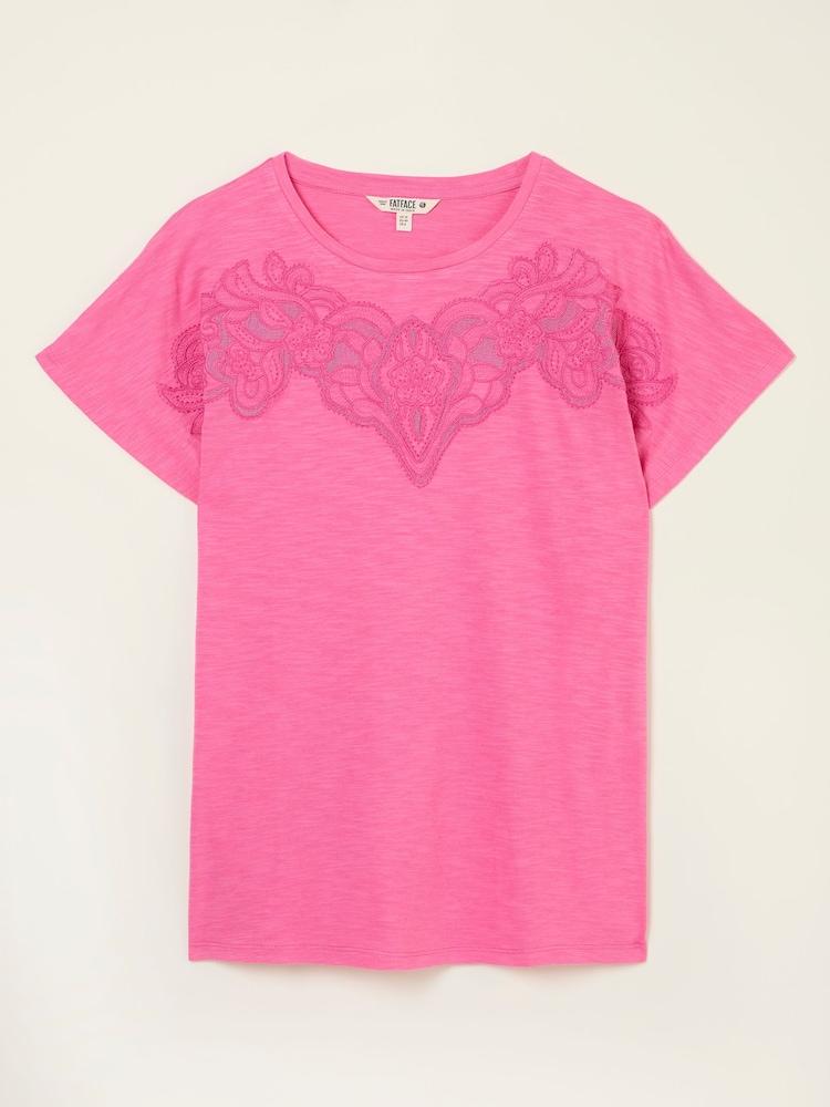 fat face Chloe Mid Pink Lace Cutwork T-Shirt