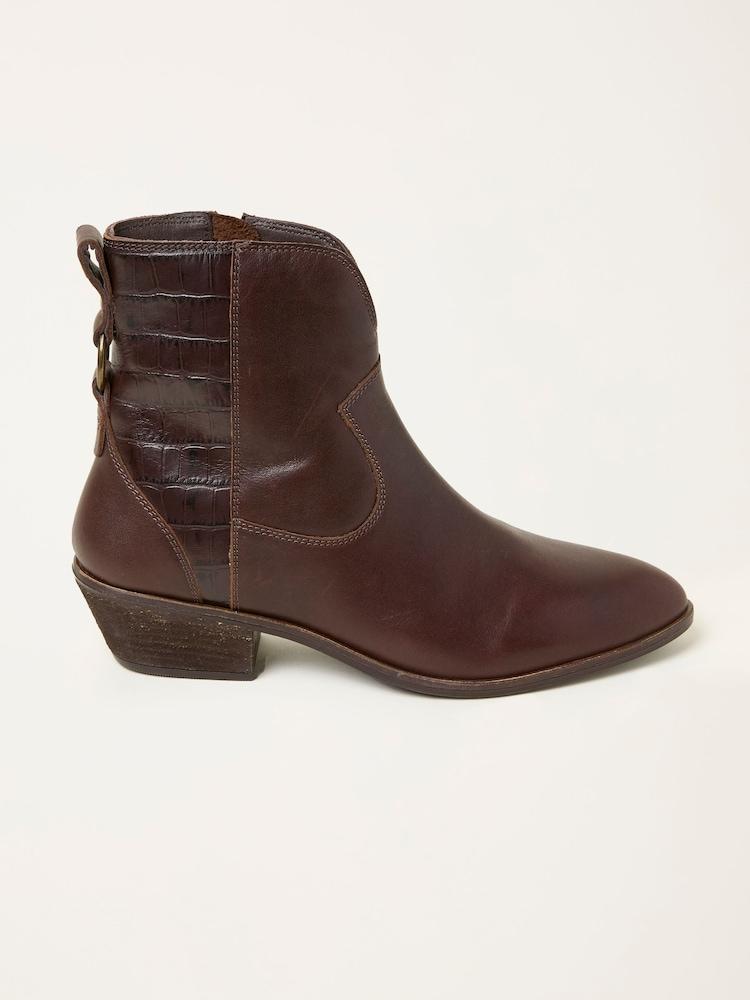 Fat Face Chocolate Brown Croc Western Boot