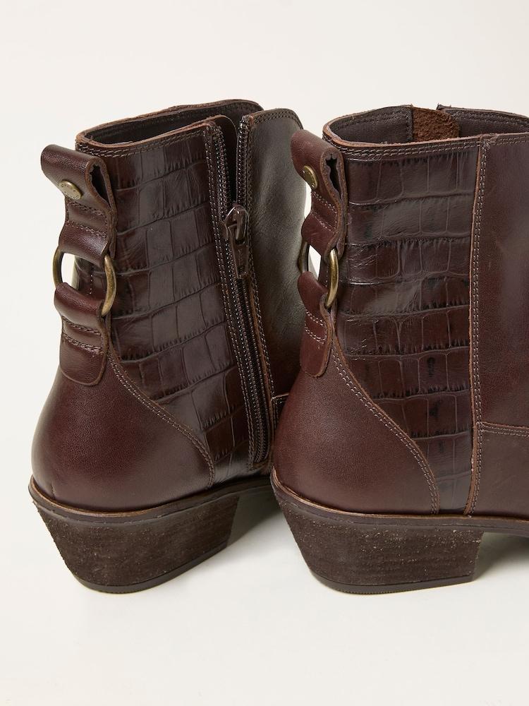 Fat Face Chocolate Brown Croc Western Boot