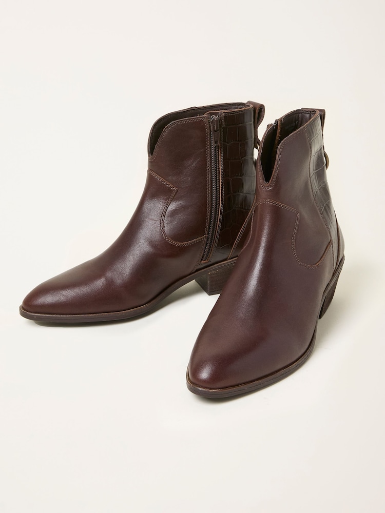 fat face Chocolate Brown Croc Western Boot