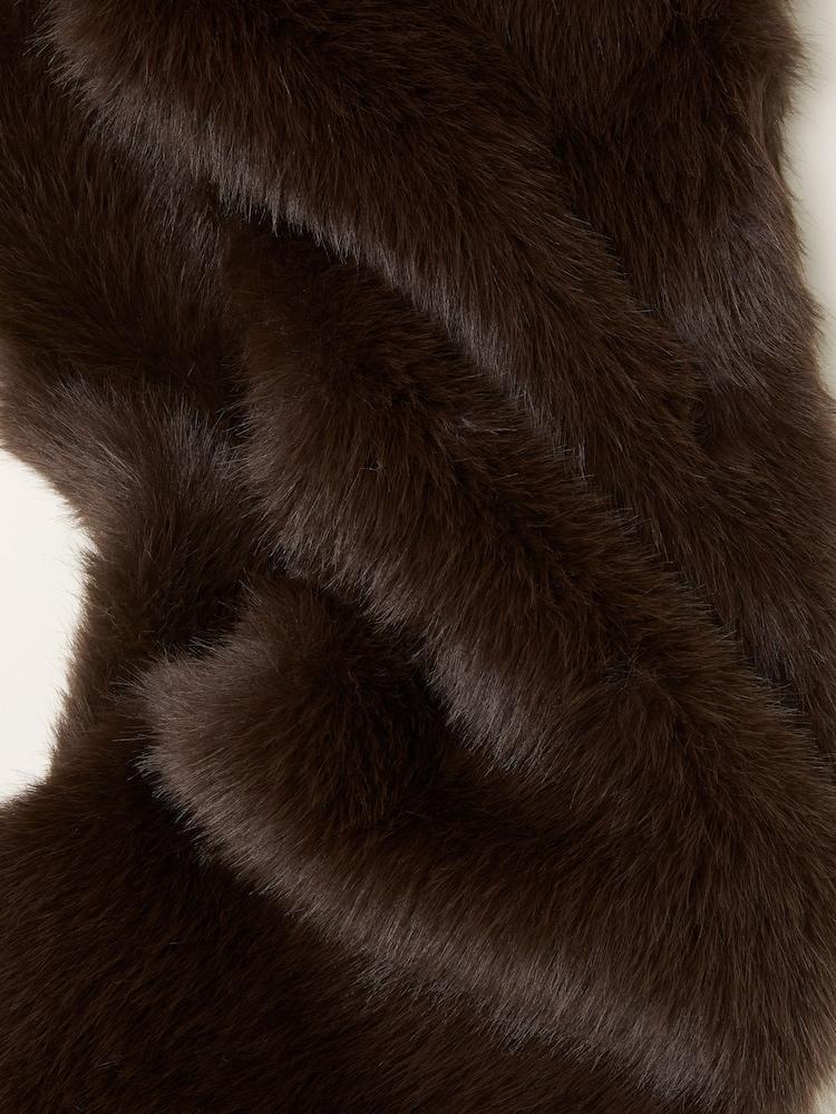 Fat Face Chocolate Brown Faux Fur Scarf
