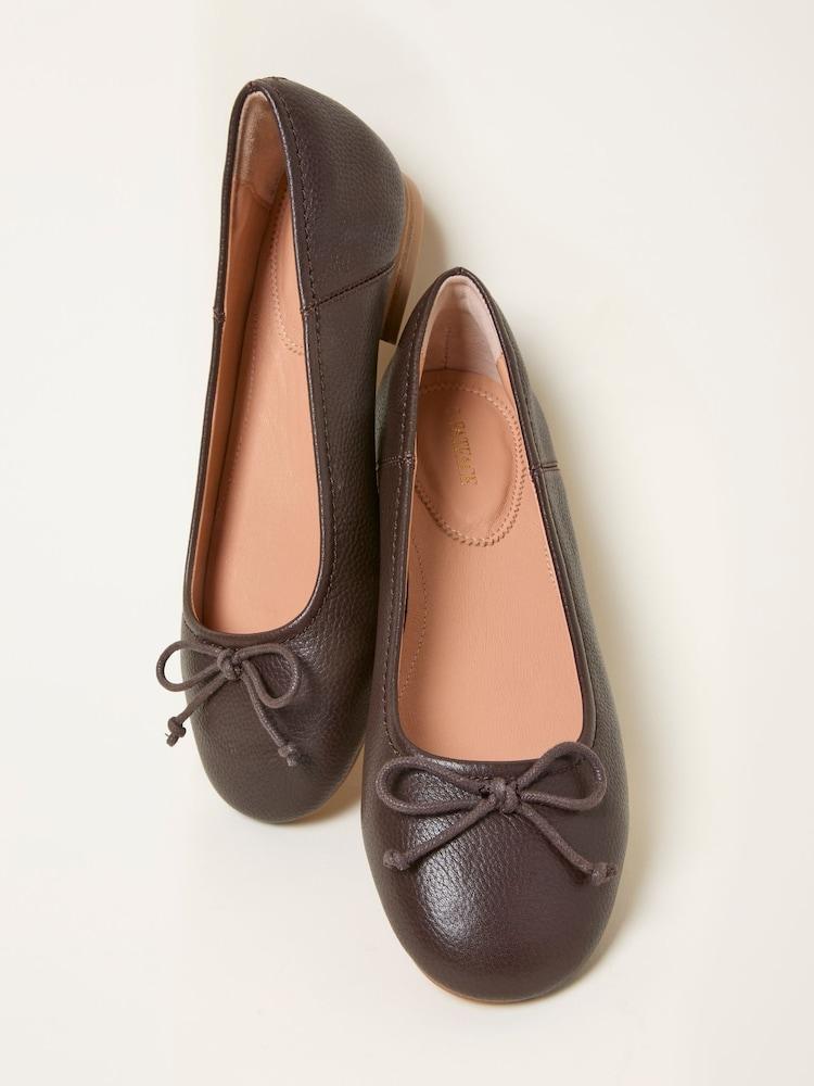 Fat Face Chocolate Brown Leather Ballerina Pump