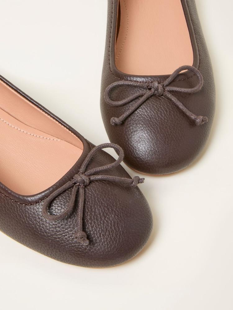 fat face Chocolate Brown Leather Ballerina Pump