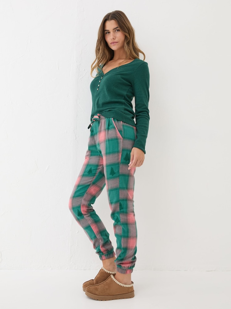 Fat Face Christmas Cora Green Check Pyjama Bottoms