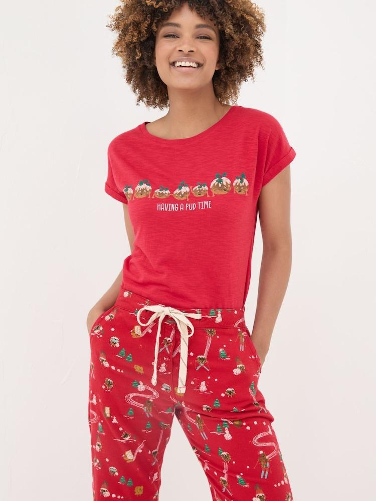 Fat Face Christmas Pudding Red Pyjama Top