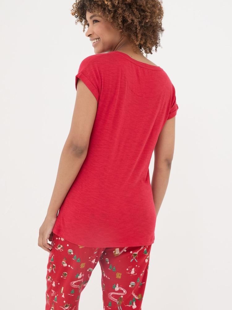 Fat Face Christmas Pudding Red Pyjama Top