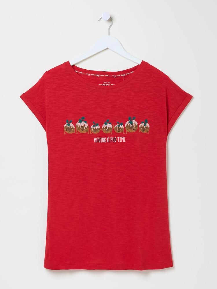 fat face Christmas Pudding Red Pyjama Top