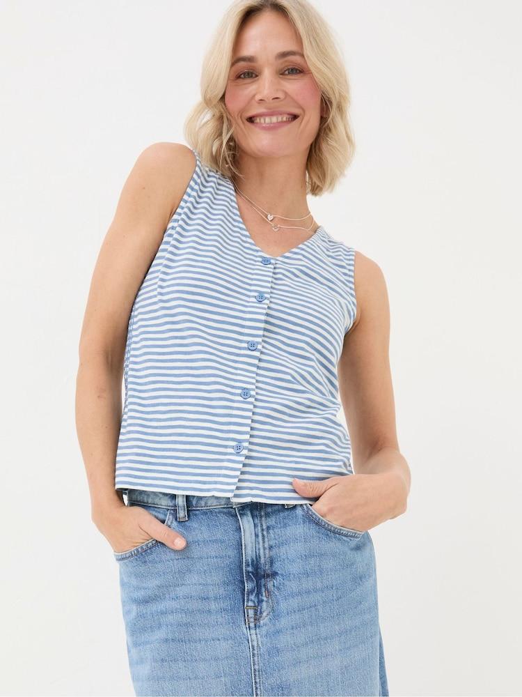 Fat Face Claudia Blue Stripe Button Tank