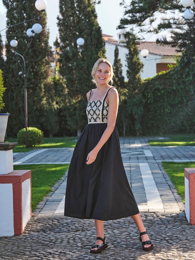 Fat Face Clea Black Crochet Beach Dress