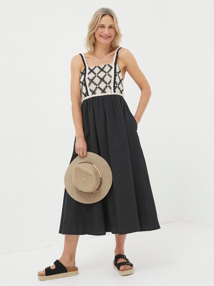 Fat Face Clea Black Crochet Beach Dress