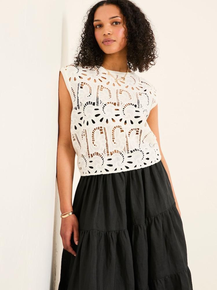 Fat Face Clover Ivory Crochet Top