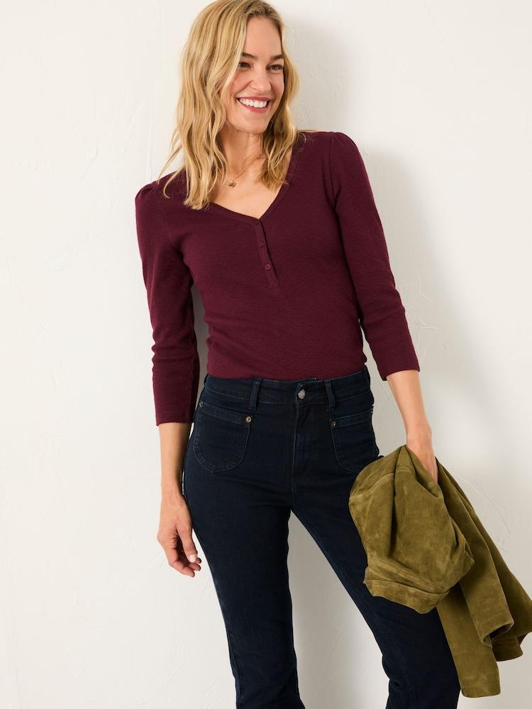 Fat Face Connie Burgundy Henley Top