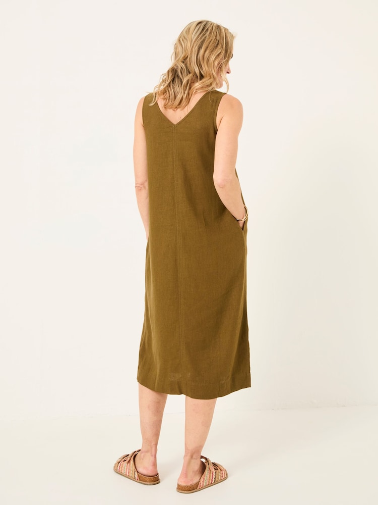 Fat Face Corey Khaki Green Linen Midi Dress