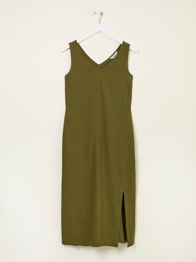 fat face Corey Khaki Green Linen Midi Dress