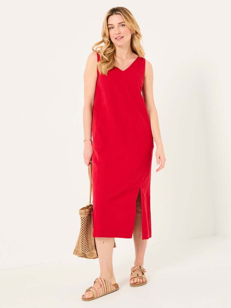 Fat Face Corey Rust Red Linen Midi Dress