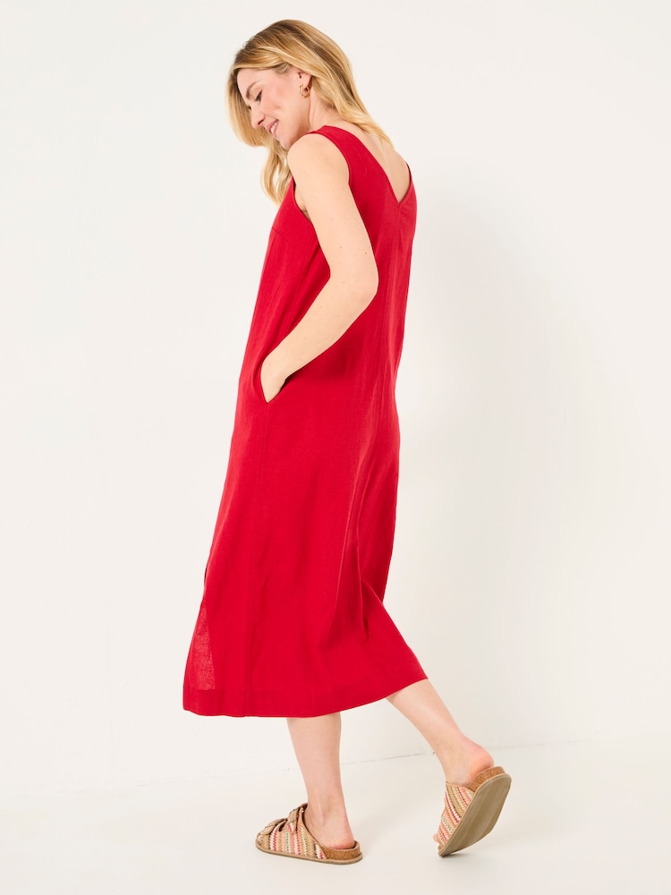 Fat Face Corey Rust Red Linen Midi Dress