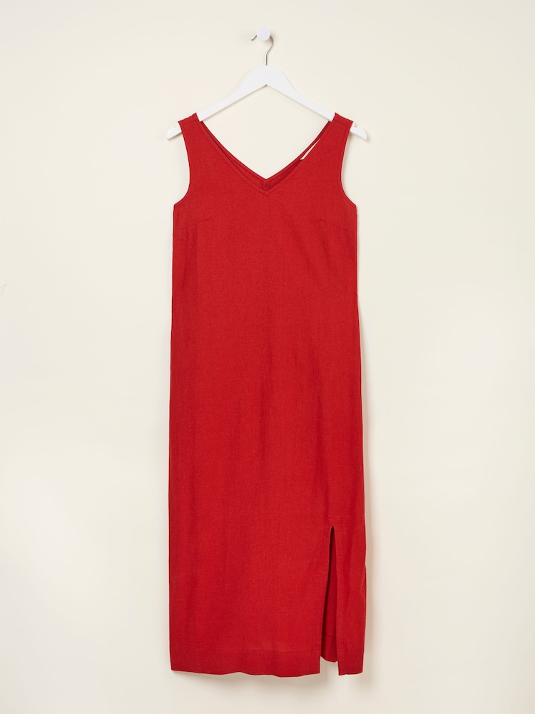 fat face Corey Rust Red Linen Midi Dress