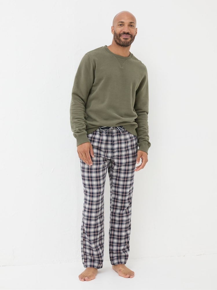 Fat Face Cranleigh Navy Blue Check Pyjama Bottoms