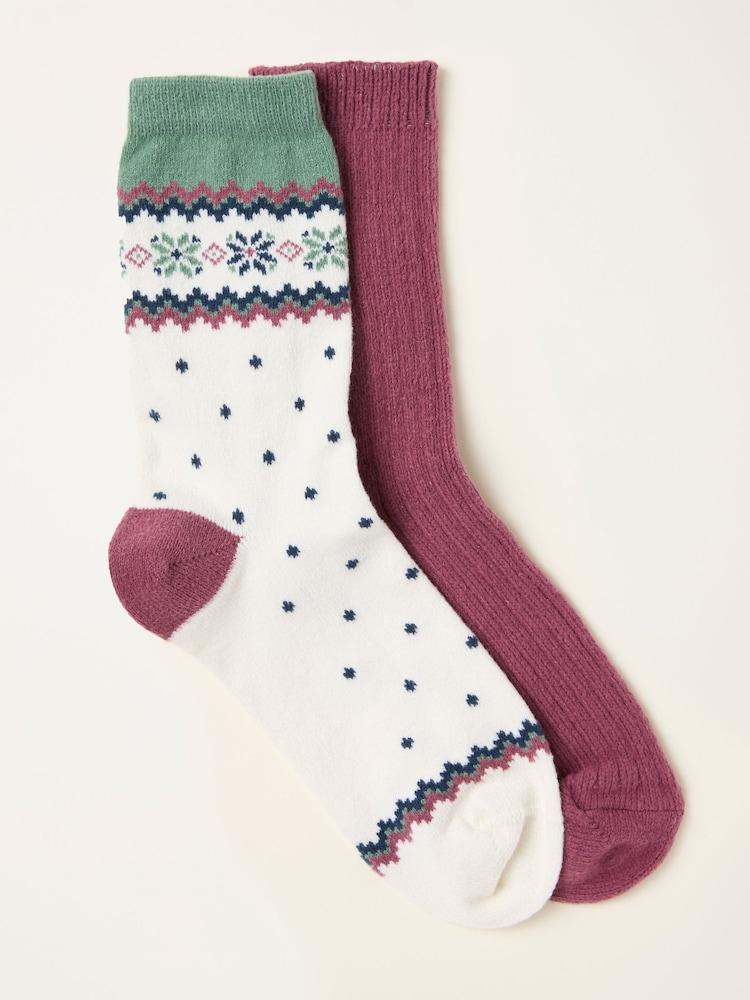 Fat Face Cream 2 Pairs Of Fairisle Socks