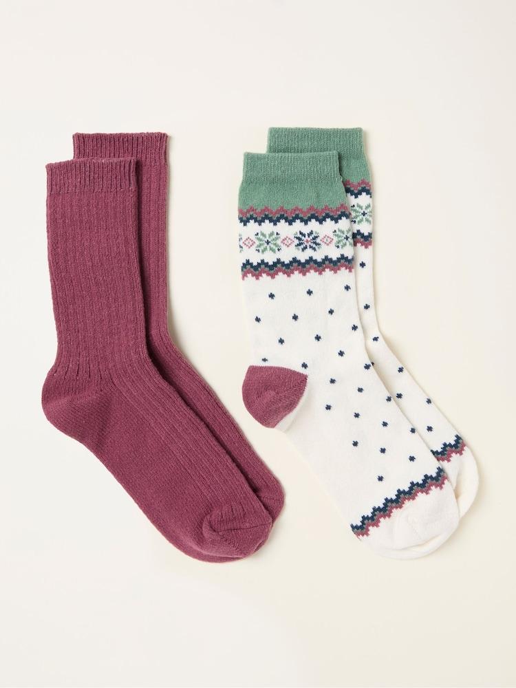 fat face Cream 2 Pairs of Fairisle Socks