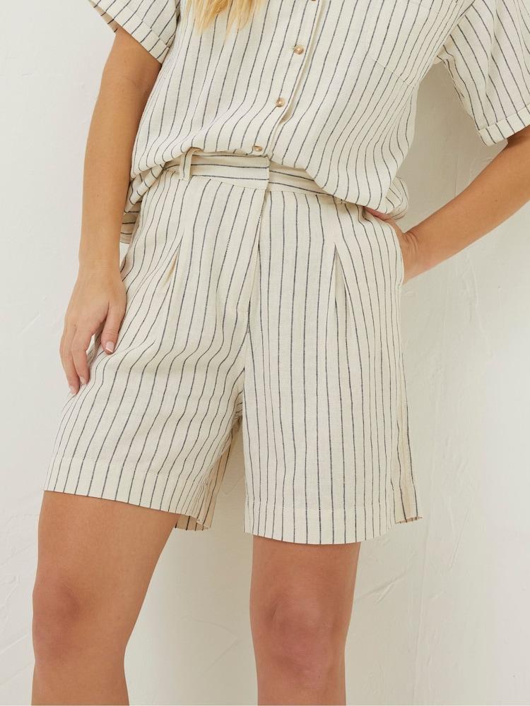 Fat Face Cream Deal A-Line Stripe Linen Shorts