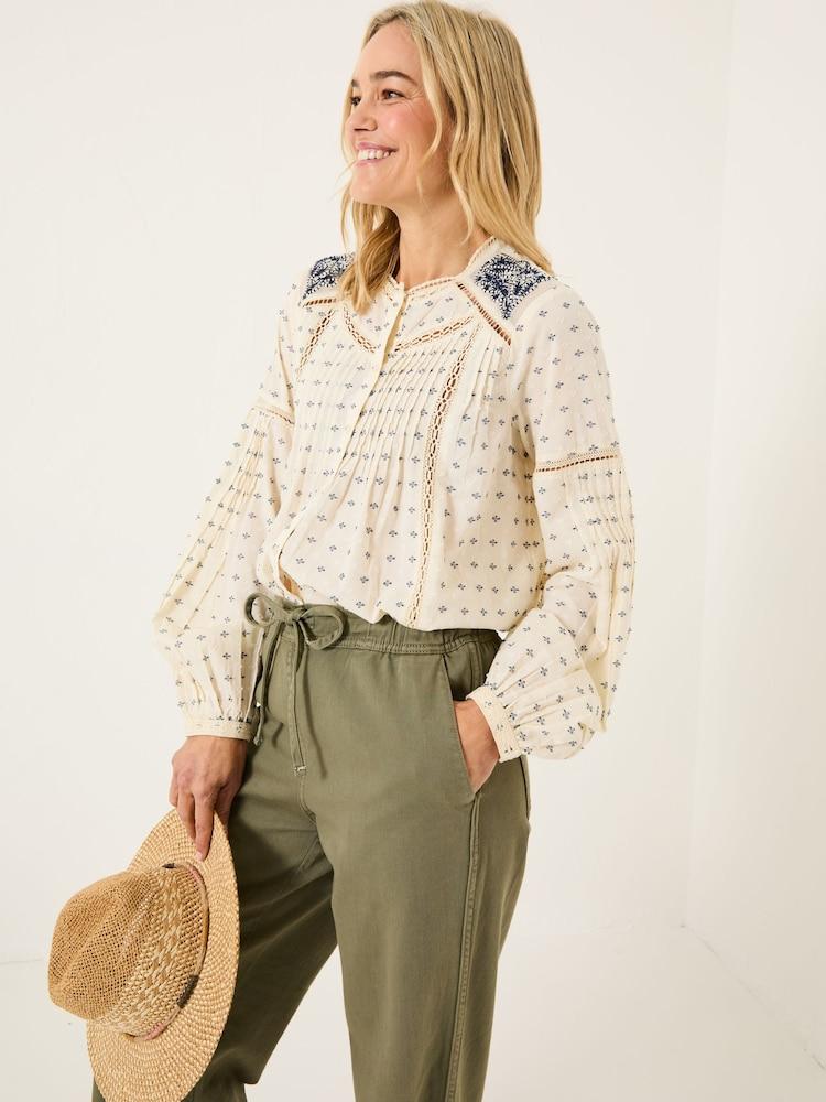 Fat Face Cream Fern 100% Cotton Embroidered Blouse