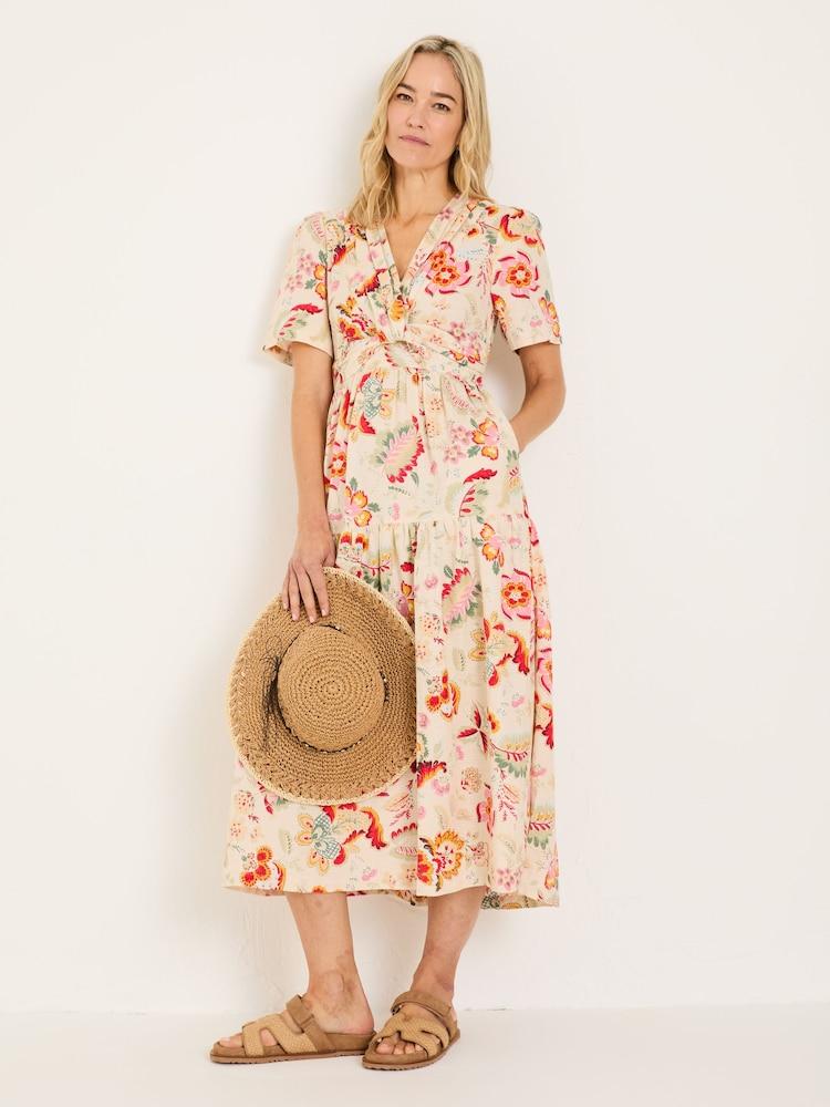 Fat Face Cream Historical Floral Gigi Midi Dress