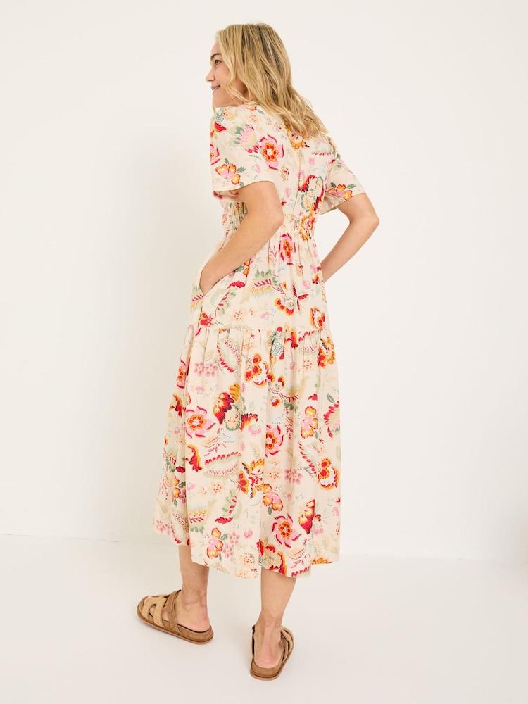 Fat Face Cream Historical Floral Gigi Midi Dress