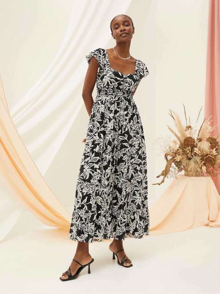 Fat Face Dahlia Black Botanical Midi Dress