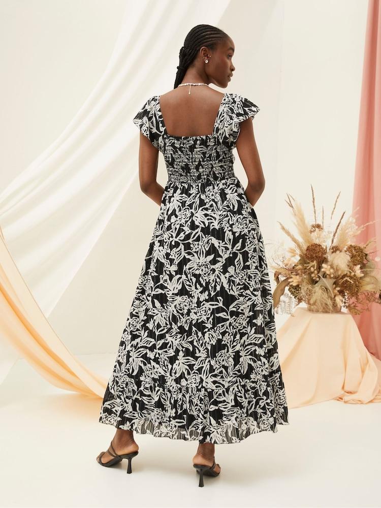 Fat Face Dahlia Black Botanical Midi Dress