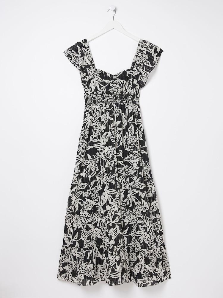 fat face Dahlia Black Botanical Midi Dress