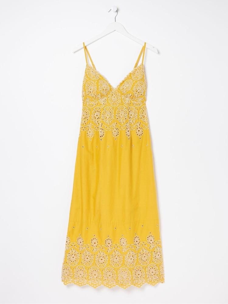 fat face Daisy Yellow Broderie Midi Dress