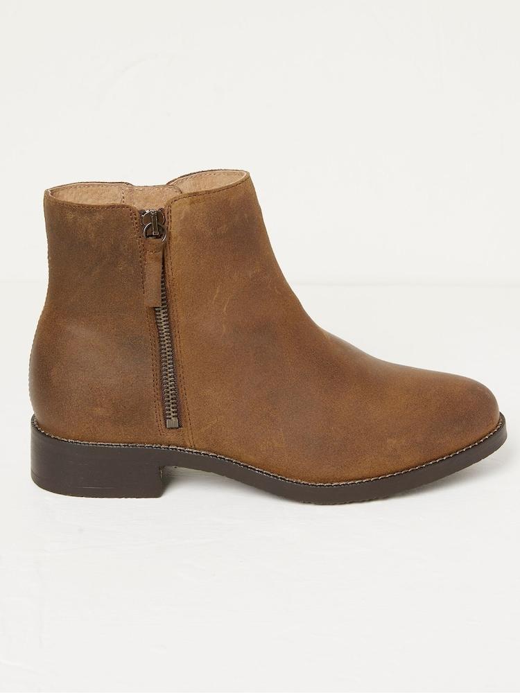 Fat Face Dark Brown Zip Detail Ankle Boots