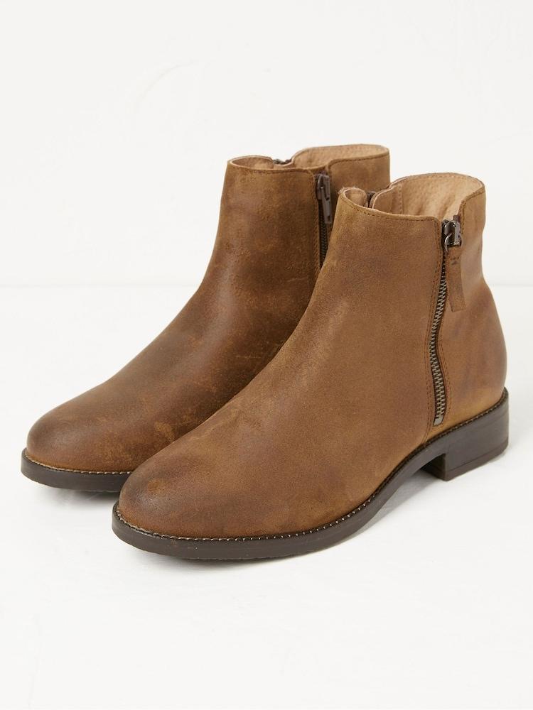 Fat Face Dark Brown Zip Detail Ankle Boots