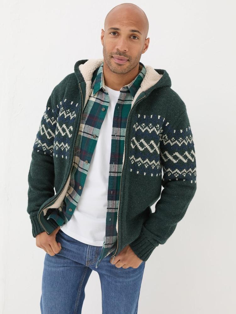 Fat Face Dark Green Findon Knitted Pattern Hoodie