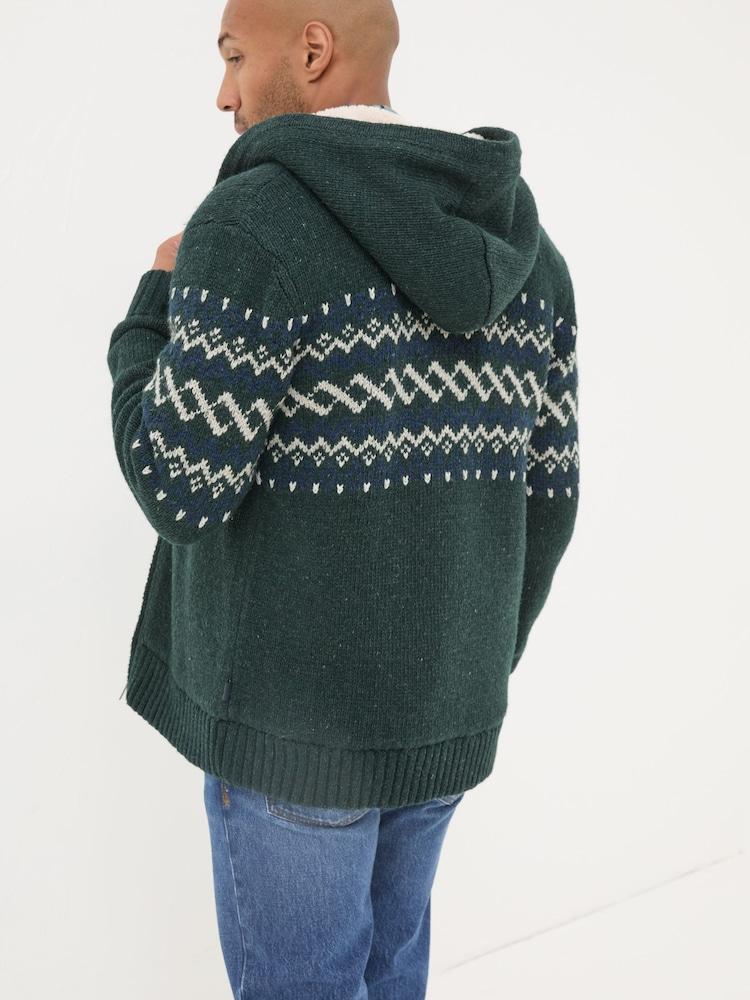 Fat Face Dark Green Findon Knitted Pattern Hoodie