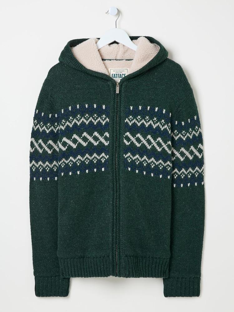 fat face Dark Green Findon Knitted Pattern Hoodie