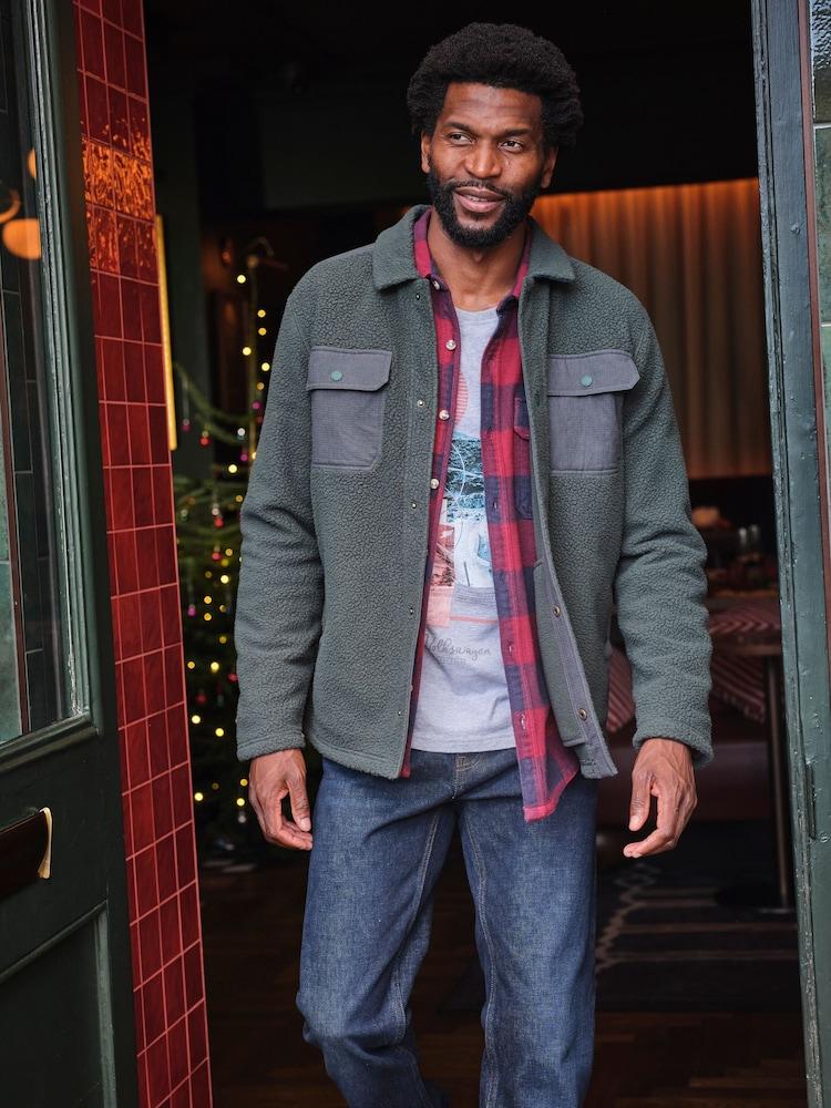 Fat Face Dark Green Fleece Overshirt