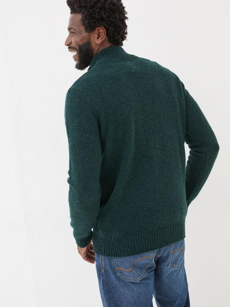 Fat Face Dark Green Lambswool Half Neck Jumper