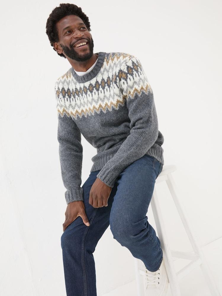 Fat Face Dark Grey Fairisle Pattern Jumper