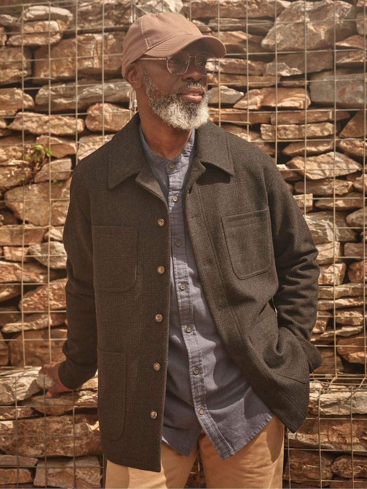 Fat Face Dark Grey Wool Check Worker Jacket