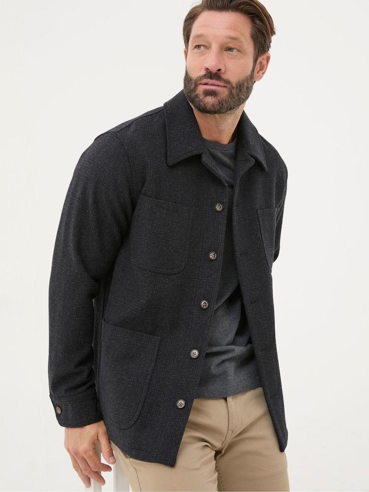 Fat Face Dark Grey Wool Check Worker Jacket