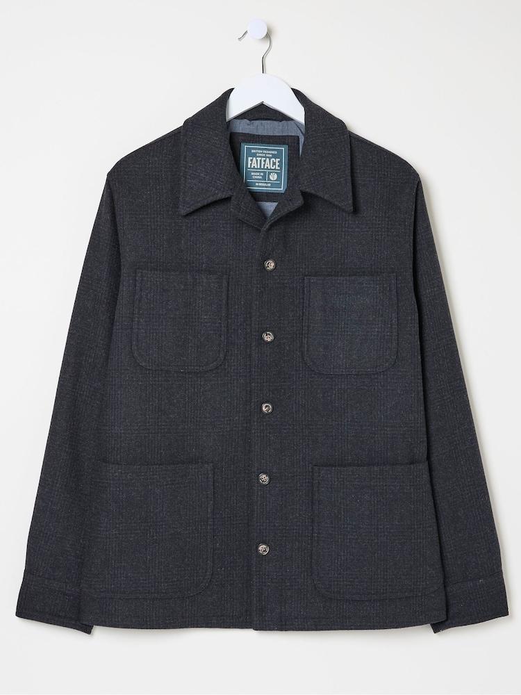 fat face Dark Grey Wool Check Worker Jacket