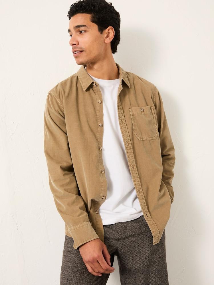 Fat Face Dark Natural Long Sleeve Cord Shirt