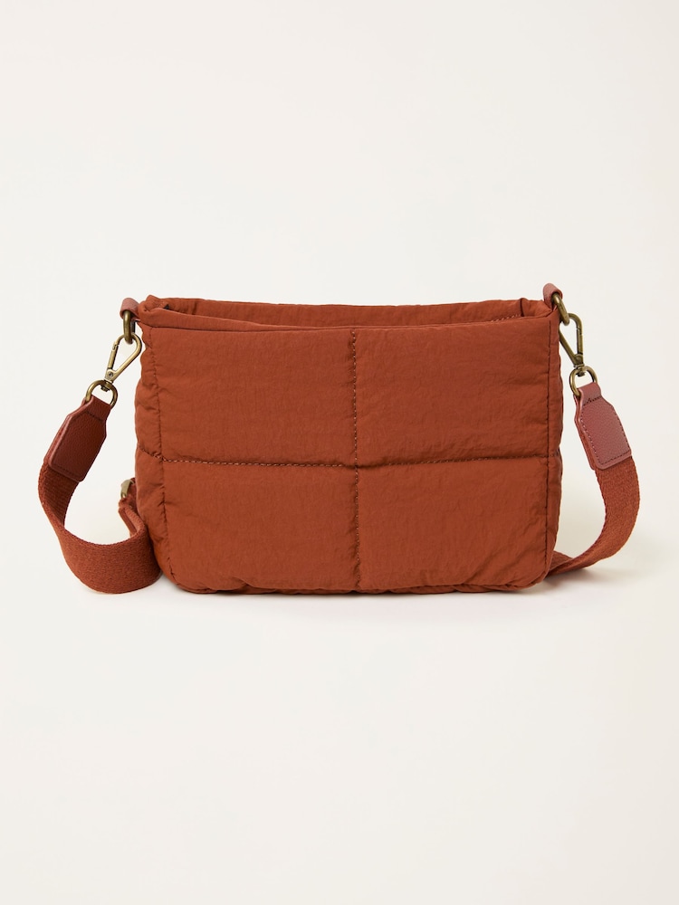 Fat Face Dark Orange Quilted Nylon Crossbody Bag